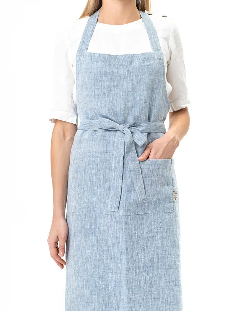 Magiclinen Blue Melange Linen Bib Apron – Textured Colorblend Design 1