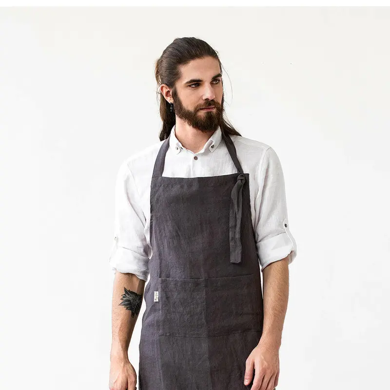 Magiclinen Charcoal Gray Men’S Linen Bib Apron 1