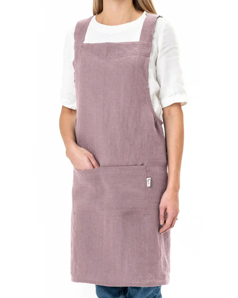 Magiclinen Cross-Back Pinafore Apron – Woodrose, Size S-M 1