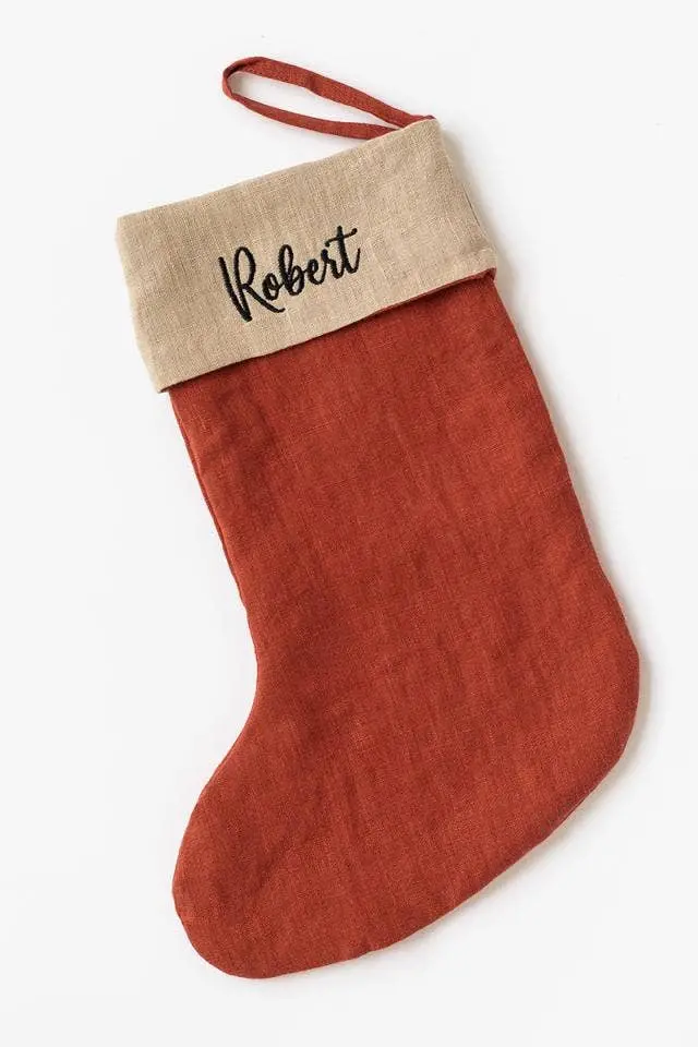 Magiclinen Embroidered Christmas Stocking For Mom – Woodrose Linen 1