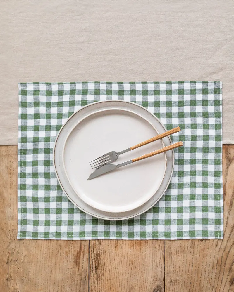 Magiclinen Forest Green Gingham Linen Placemats – Set Of 4 1