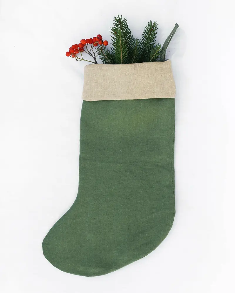 Magiclinen Forest Green Linen Christmas Stockings 1