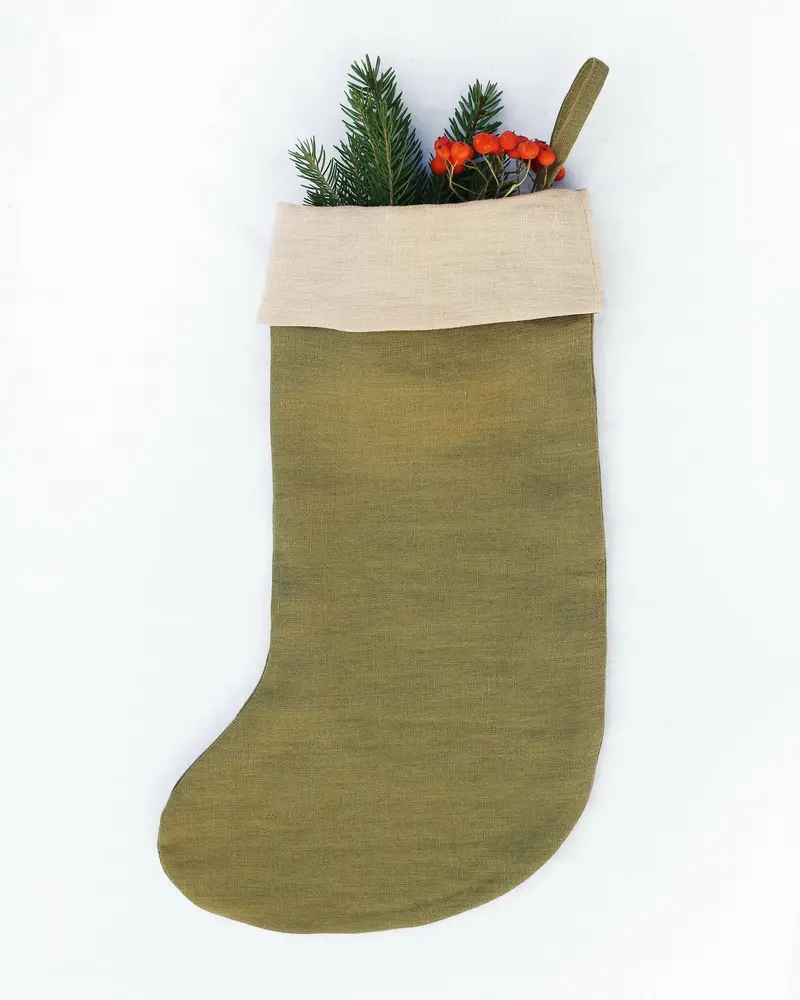 Magiclinen Olive Green Linen Christmas Stockings 1