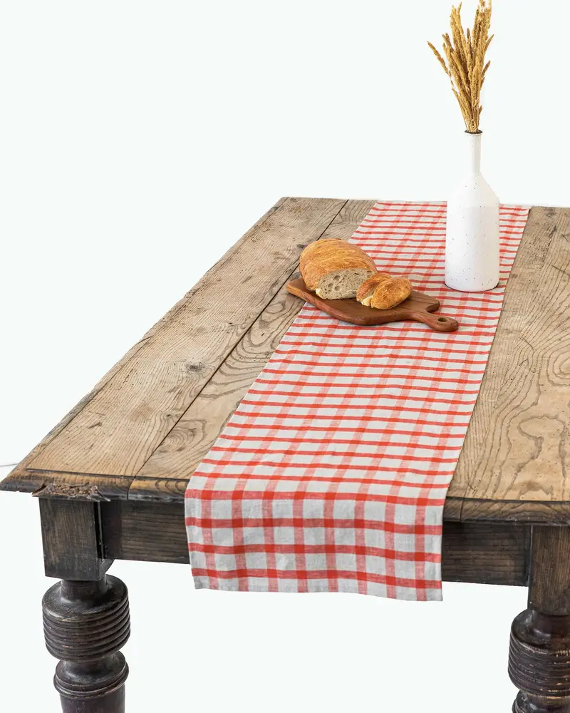 Magiclinen Red Gingham Linen Table Runner – 16" X 87" 1