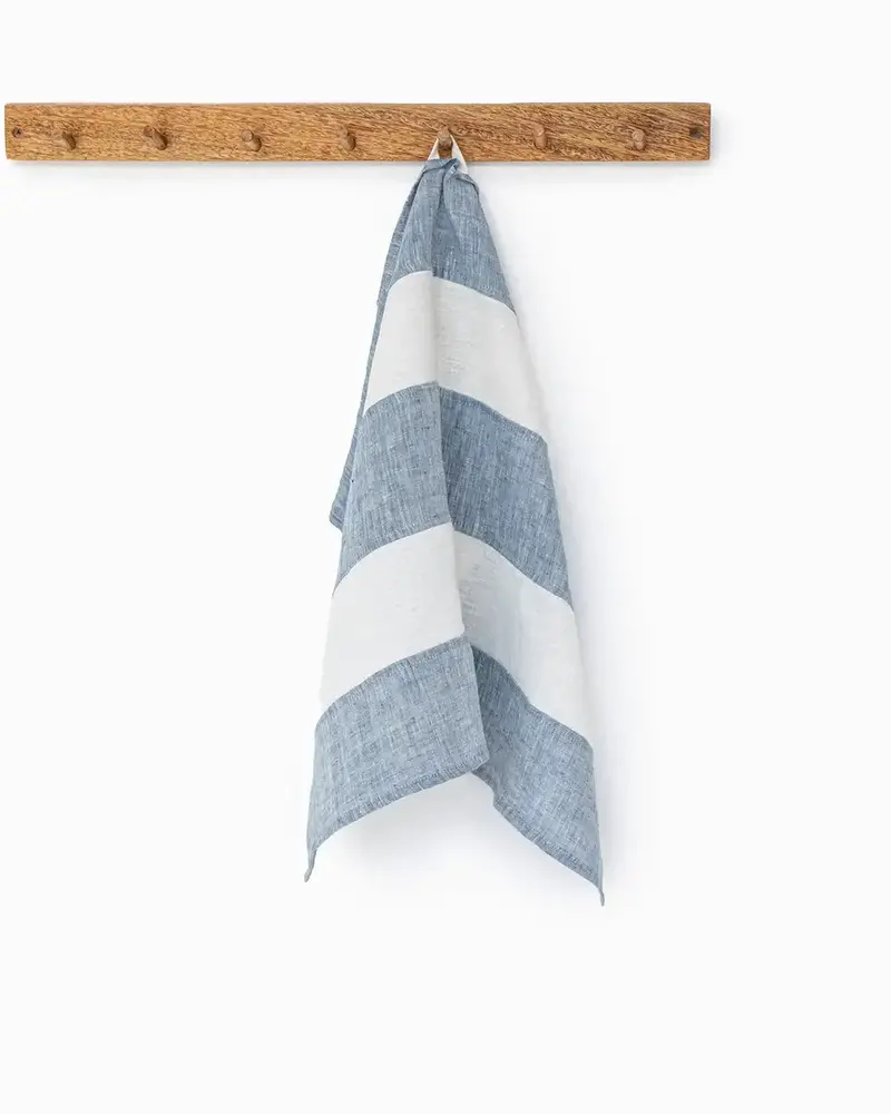 Magiclinen Striped Linen Dish Towel In Blue Melange – Eco-Friendly Kitchen Towel 1