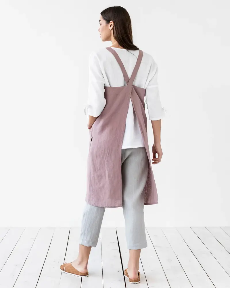 Magiclinen Woodrose Japanese Cross-Back Linen Apron (L–Xl) 1