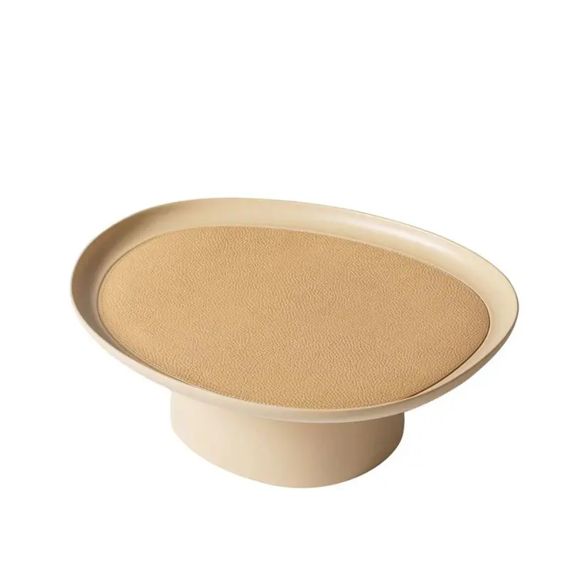 Maris Large Beige Round Leather Placemat 1