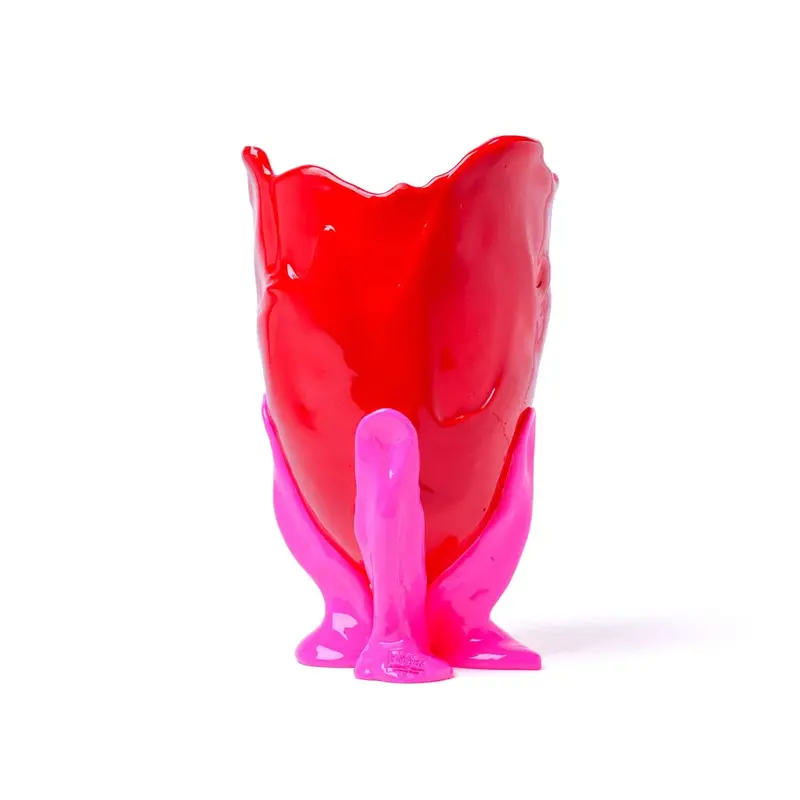 Matte Red And Fluorescent Fuchsia Clear Glass Vase 1