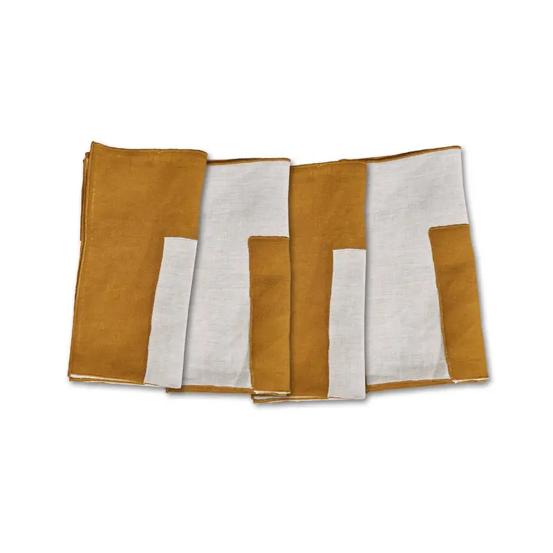 Misette Bauhaus Embroidered Linen Napkins – Earthy Amber Set Of 4 1