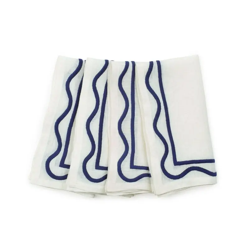 Misette Colorblock Linen Napkins – Dark Blue Accent Design, Set Of 4 1