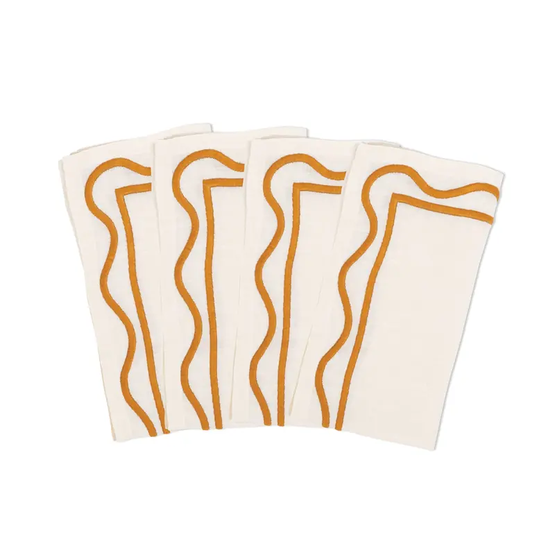 Misette Colorblock Linen Napkins – Rich Amber Embroidered Set Of 4 1