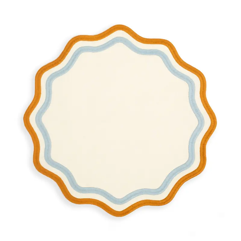 Misette Colorblock Linen Placemats – Blue And Amber Embroidered Set Of 4 1