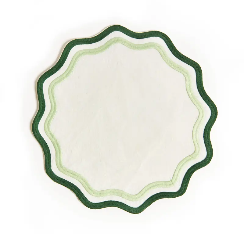 Misette Colorblock Linen Placemats – Dark Green & Sage Embroidered Set Of 4 1