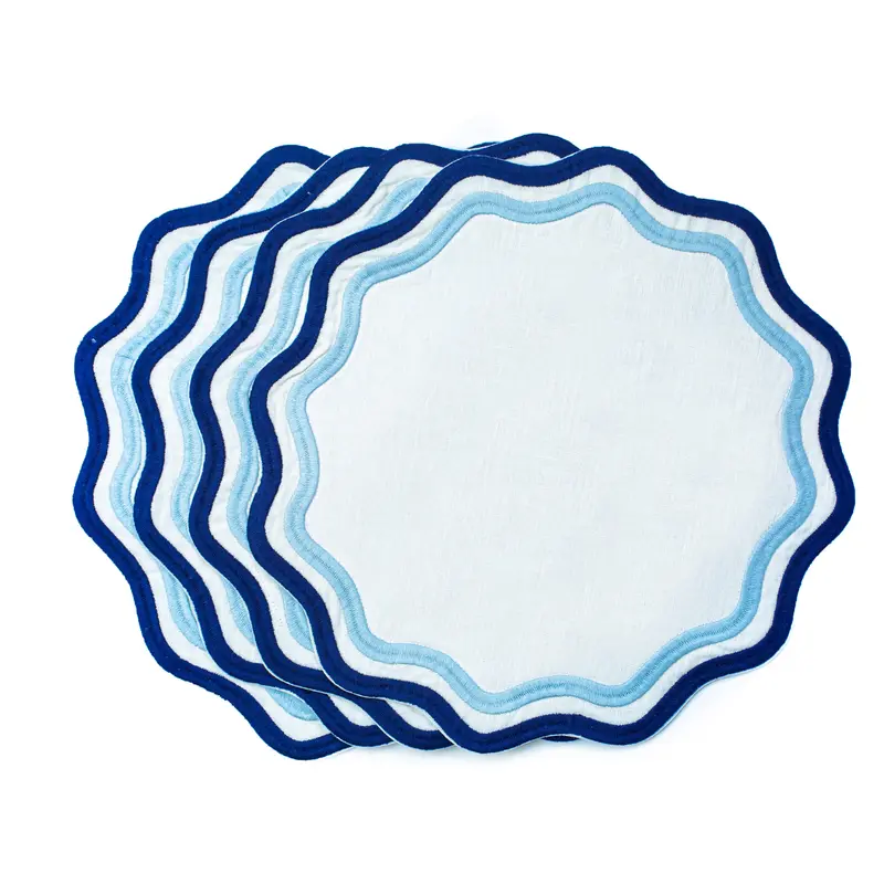 Misette Colorblock Linen Placemats – Navy Blue Embroidered Set Of 4 1