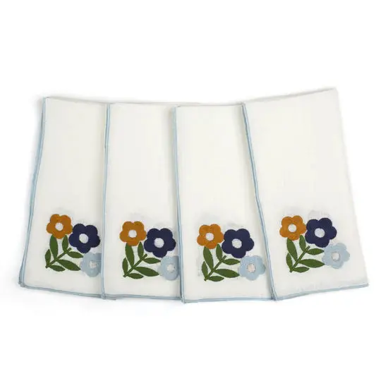 Misette Floral Embroidered Linen Napkins – Deep Navy Set Of 4 1