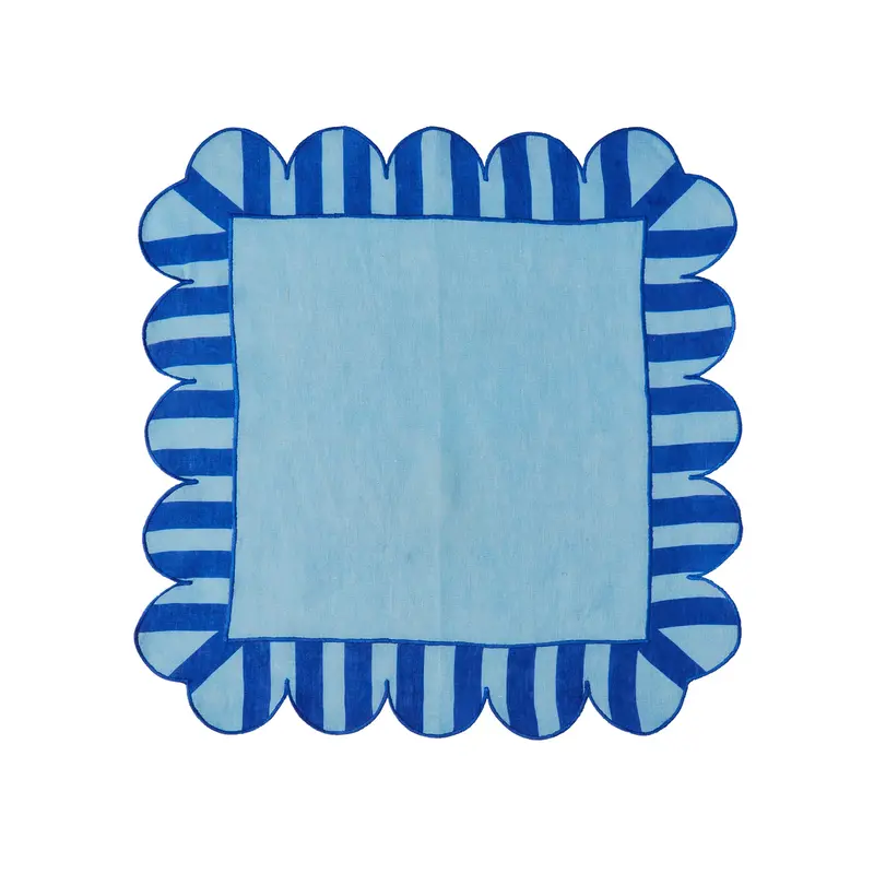Misette Jardin Blue Scalloped Stripe Double-Sided Linen Placemats – Set Of 4 1