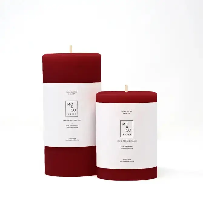 Mo&Co Home Berry Red Beeswax Pillar Candle – Large, Pure & Artisan-Made 1
