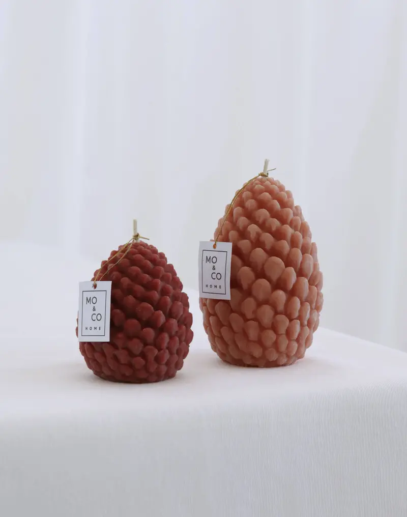 Mo&Co Sculpted Beeswax Pine Cone Candle – Large Natural Decorative Piece 1