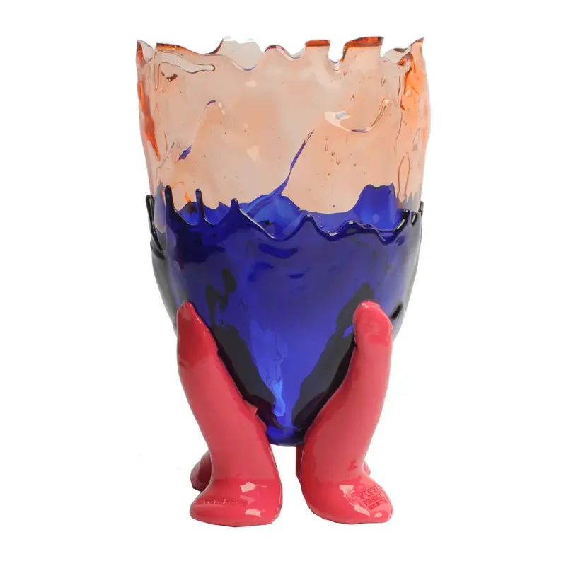 Modern Clear Vase: Pink, Blue, And Fuchsia Matte Detailing 1