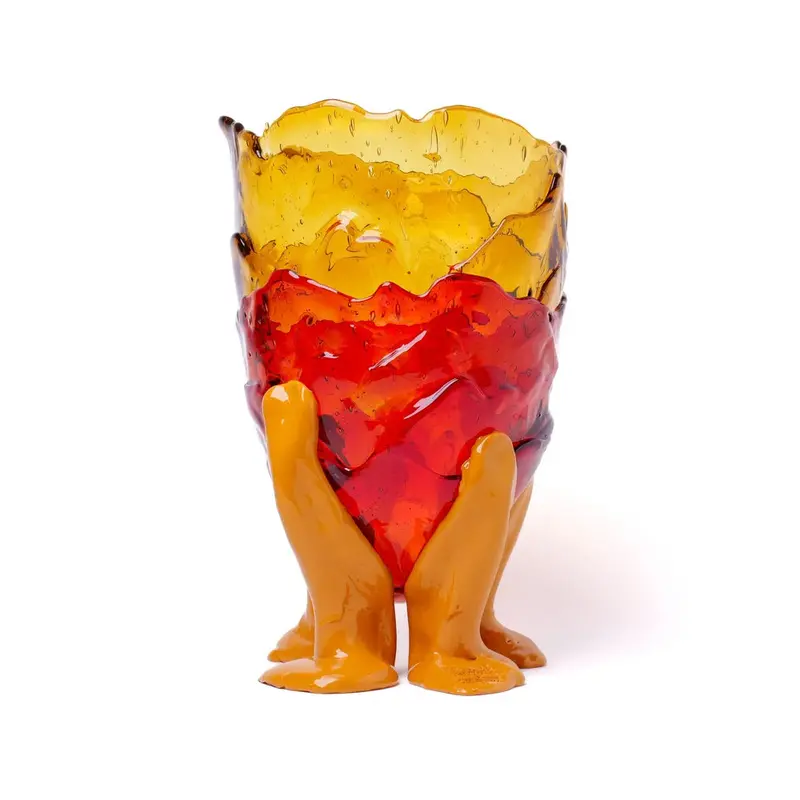 Multi-Tone Clear Vase: Amber, Fuchsia, And Matte Ochre 1