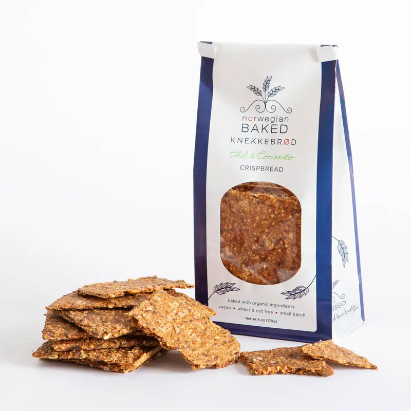 Norwegian Baked Organic Chili & Coriander Crispbread – Artisan Knekkebrød 1