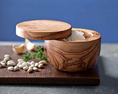 Olivewood Salt Keeper | Browne Airtight Seasoning Storage Jar 1