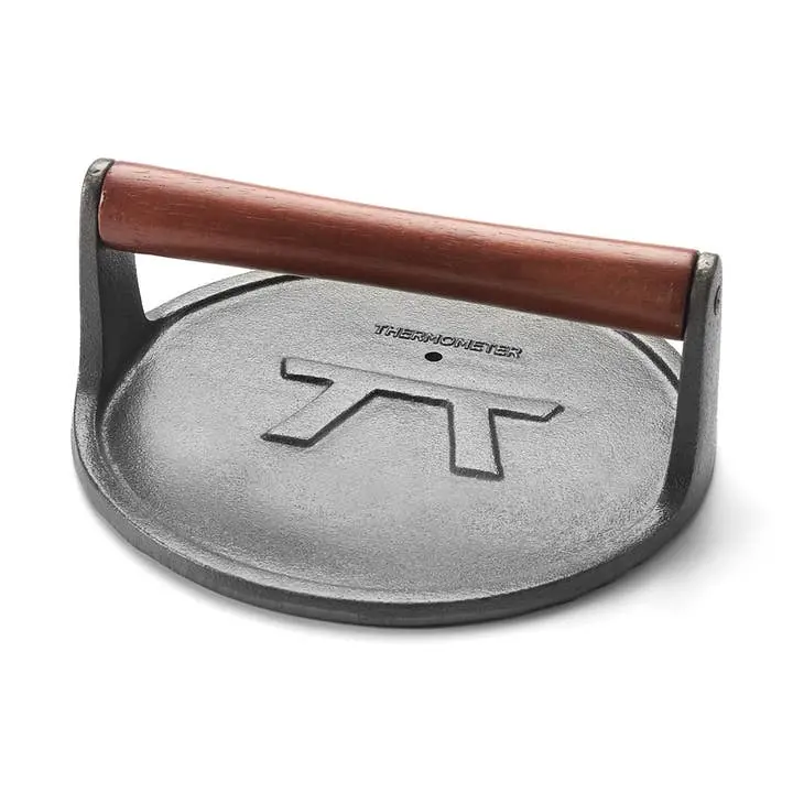 Outset Cast Iron Round Grill Press – Heavy-Duty Flat Top Searing Tool 1