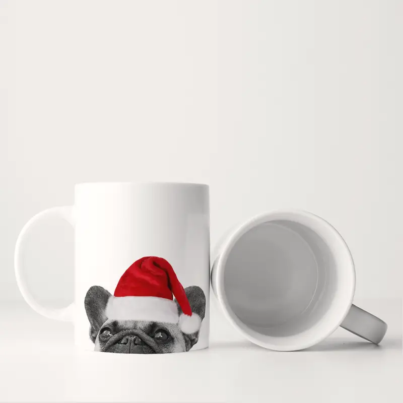 Perkie Prints Festive Santa Hat French Bulldog Ceramic Mug 1