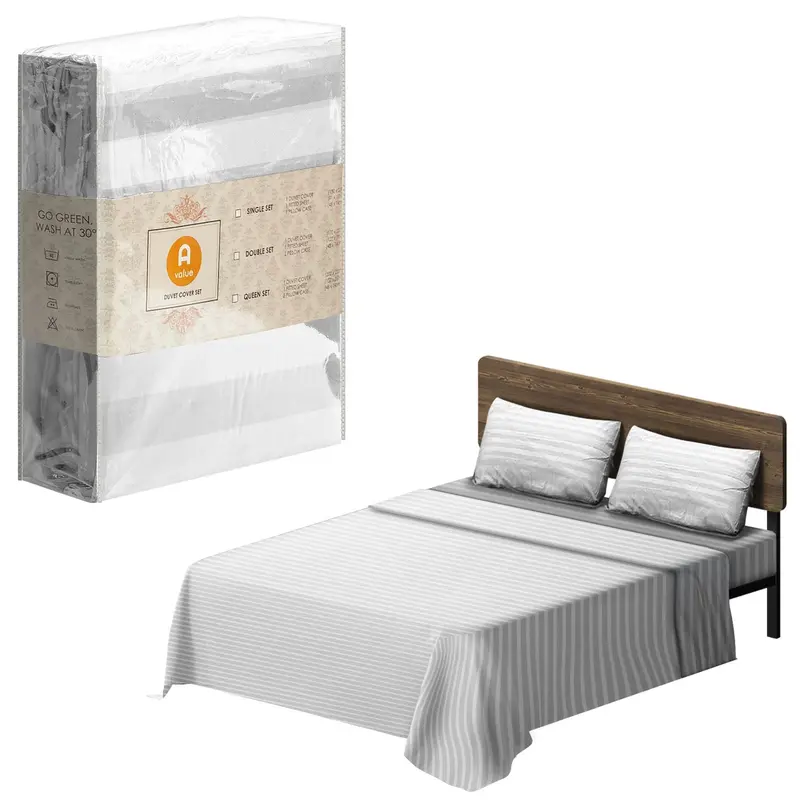 Queen-Size Striped Bedding Set With Sheet, Pillowcases & Duvet Cover 1