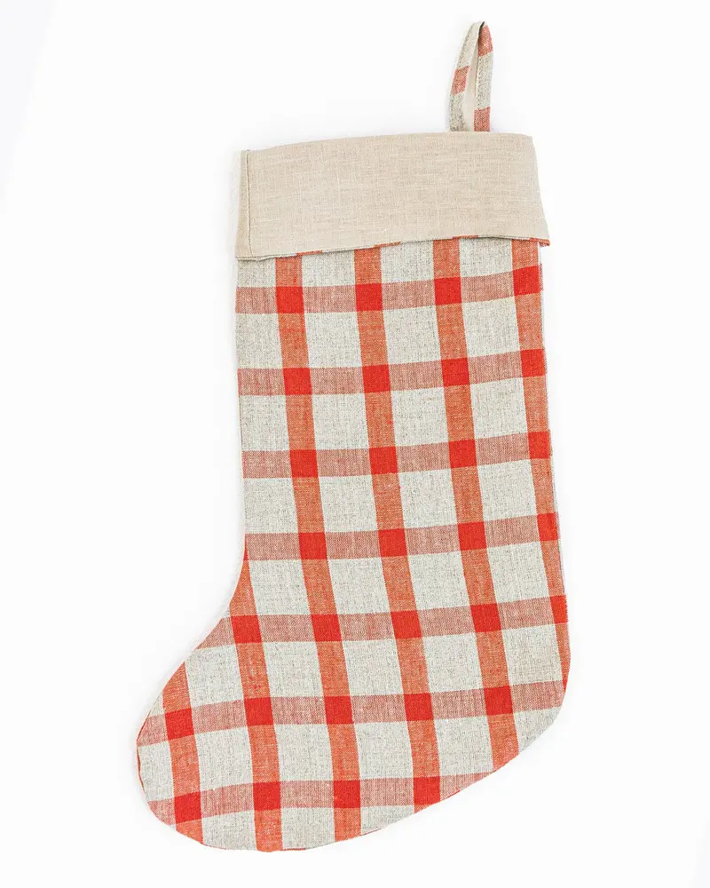 Red Gingham Linen Christmas Stockings | Magiclinen Handcrafted Decor 1