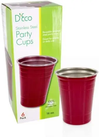 Reusable Red Party Cups – D'Eco Stainless Steel, 16 Oz (6-Pack) 1