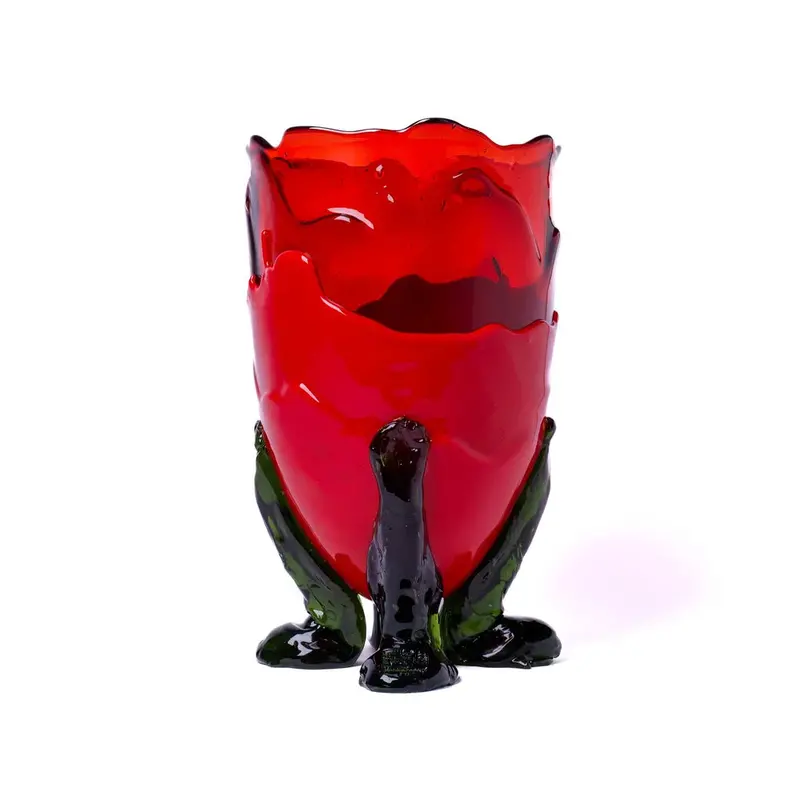 Rich-Tone Vase: Dark Ruby, Matte Red, And Bottle Green Glass 1