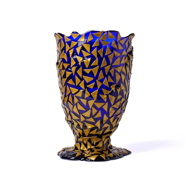 Rock Series Vase—Clear Blue Base With Shimmering Gold Accent 1