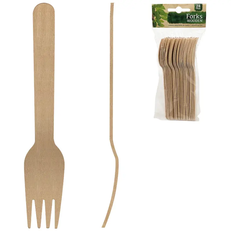 Set Of 24 Natural Wooden Serving Forks (6 Inches) 1