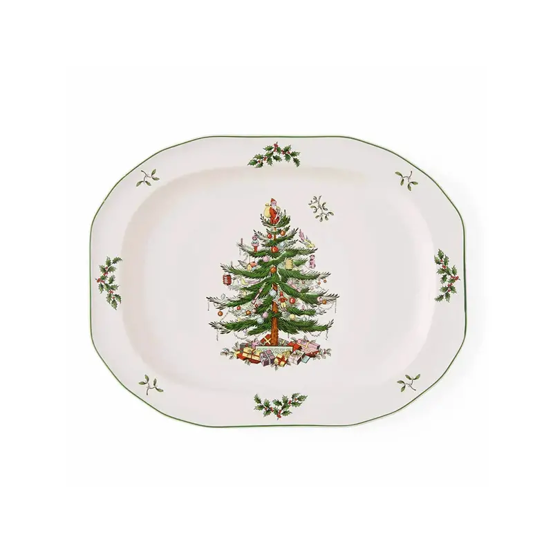 Spode Christmas Tree Sculpted Oval Platter – Hand-Decorated Holiday Tableware 1