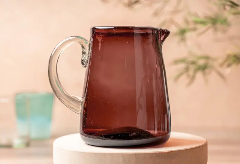 Tamarind-Tinted Handblown Glass Pitcher – Organic Shape, Functional Design 1