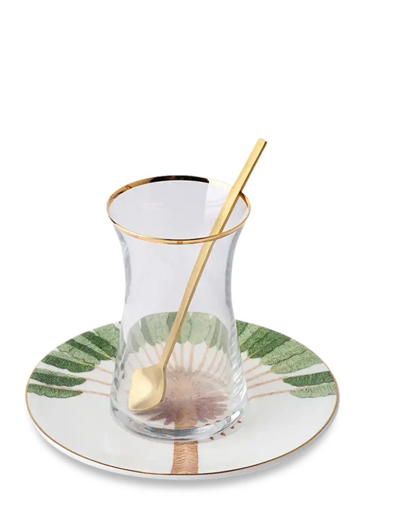 The Palm Tea Cup Set – 6 Artisan Ceramic Cups With Organic Motif 1