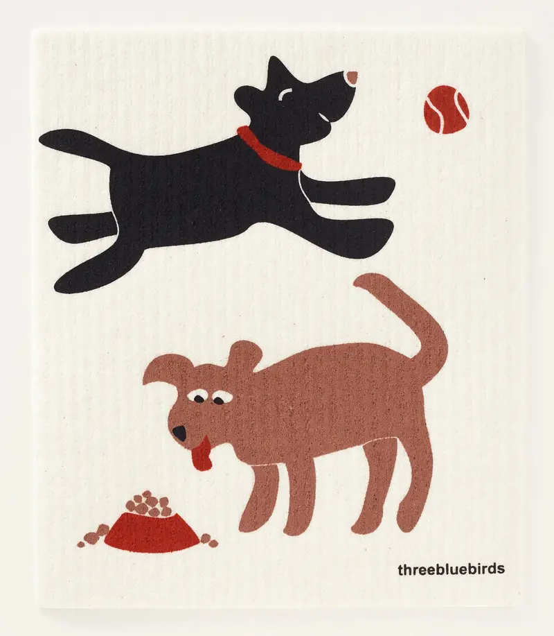 Three Bluebirds Canine Illustration Swedish Dishcloth – Reusable Kitchen Cleaning Cloth 1