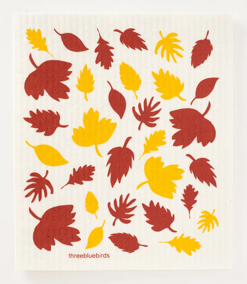 Three Bluebirds Fall Foliage Swedish Dishcloth – Seasonal Reusable Cloth 1