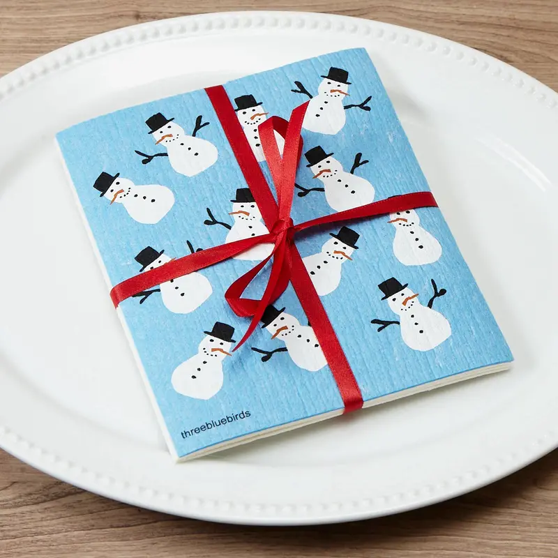 Three Bluebirds Frosty Friends Swedish Dishcloth – Blue Design 1
