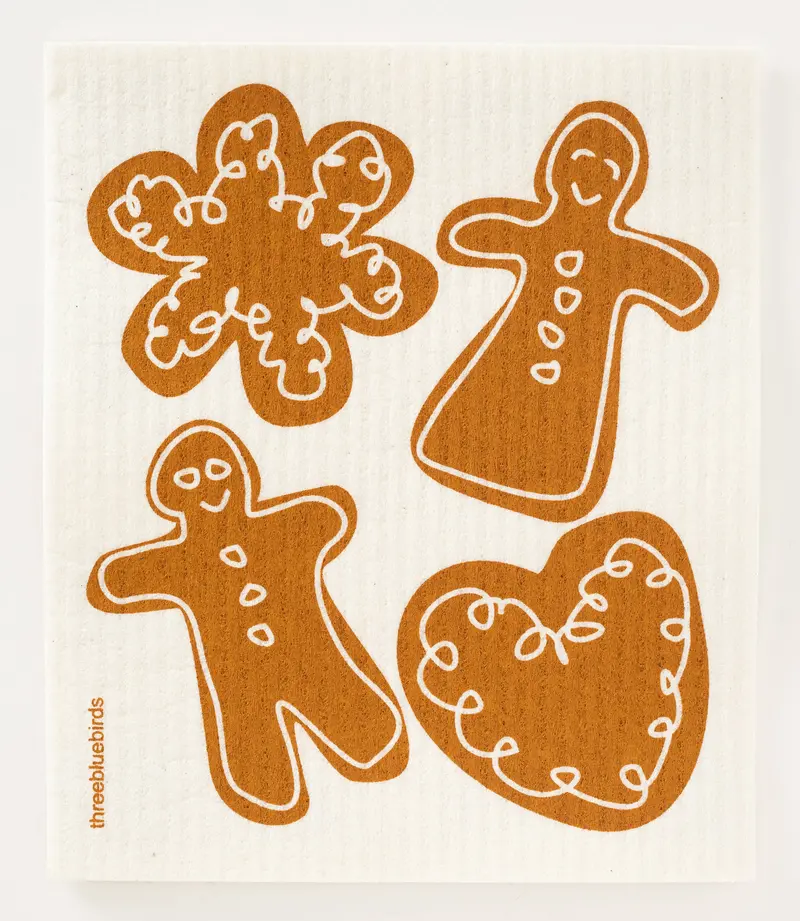 Three Bluebirds Gingerbread Swedish Dishcloth – Holiday Kitchen Essential 1