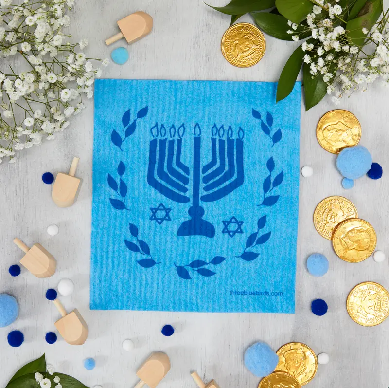 Three Bluebirds Hanukkah-Themed Swedish Dishcloth – Festive & Functional 1