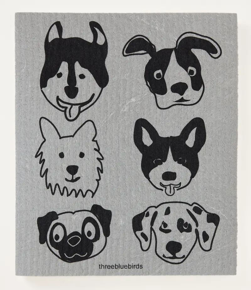 Three Bluebirds Paw Print Swedish Dishcloth – Grey Background Sustainable Cloth 1