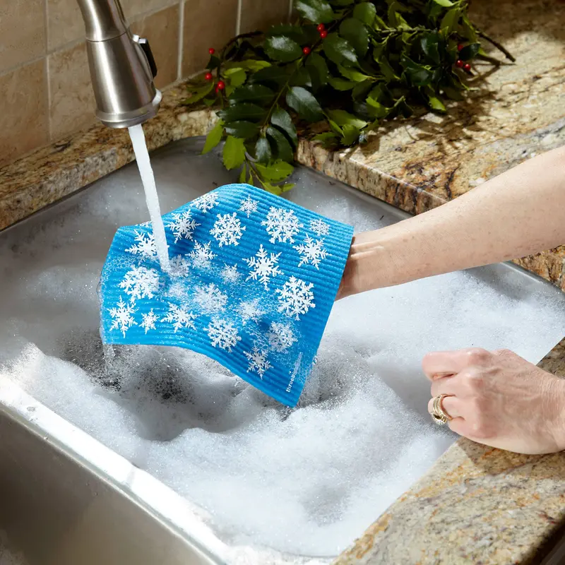 Three Bluebirds Snowflakes Swedish Dishcloth – Absorbent & Compostable 1