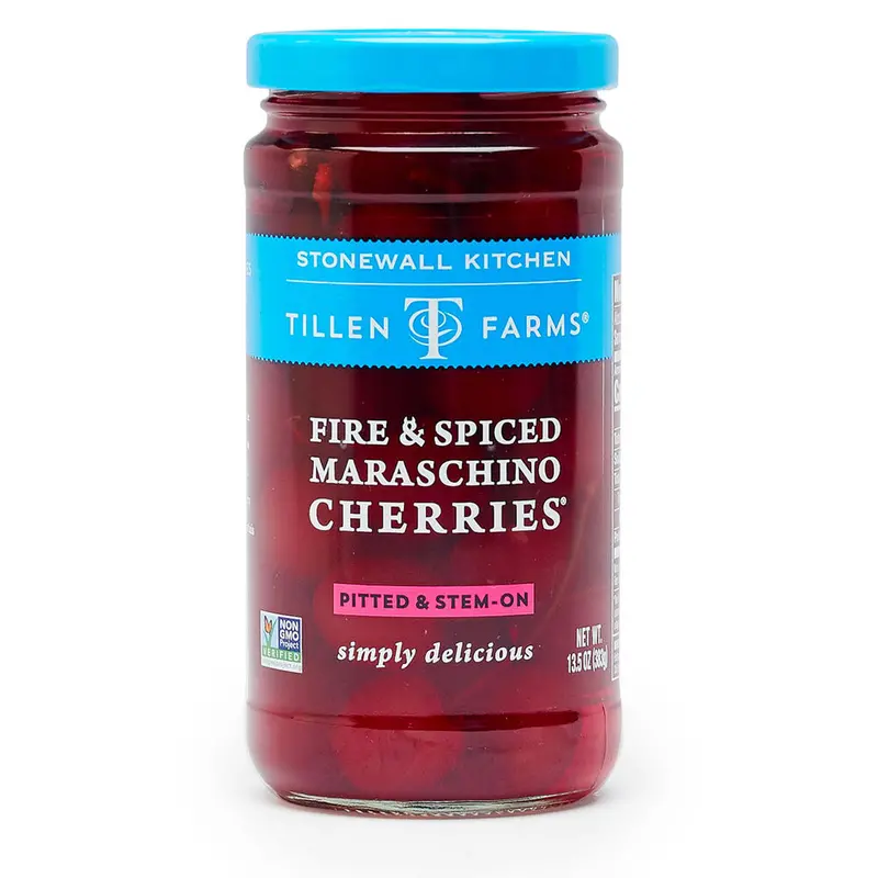 Tillen Farms Fire & Spice Maraschino Cherries – Gourmet Cocktail Garnish 1