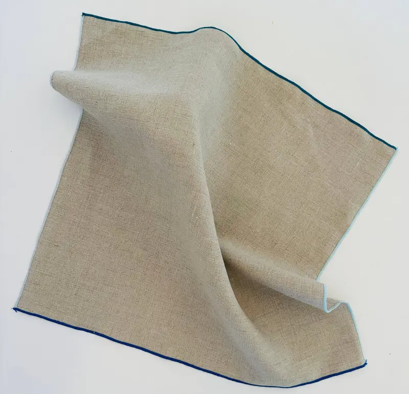Tisch New York Natural Linen Napkins – Navy Blue Hem Detail 1