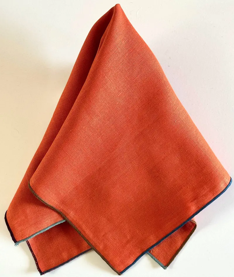 Tisch New York Tomato-Dyed Linen Napkins – Nightfall Hem Finish 1