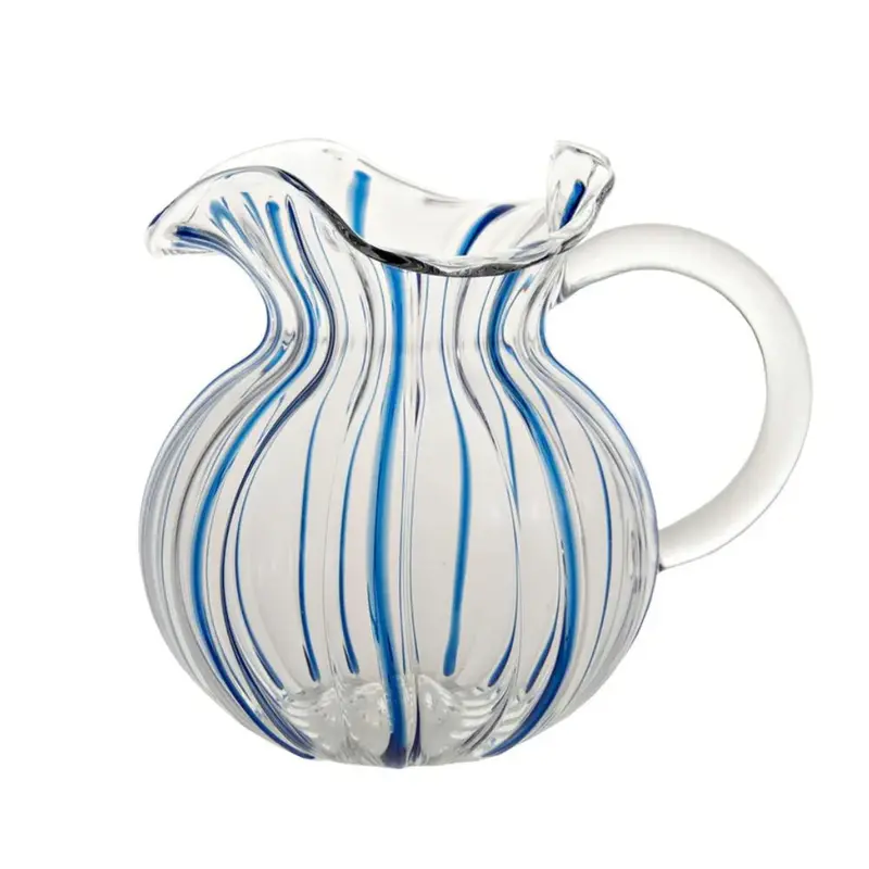 Torcello Blue-Striped Ceramic Pitcher With Handcrafted Finish 1