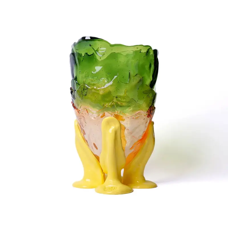 Tri-Color Glass Vase: Bottle Green, Light Ruby, Pastel Yellow 1