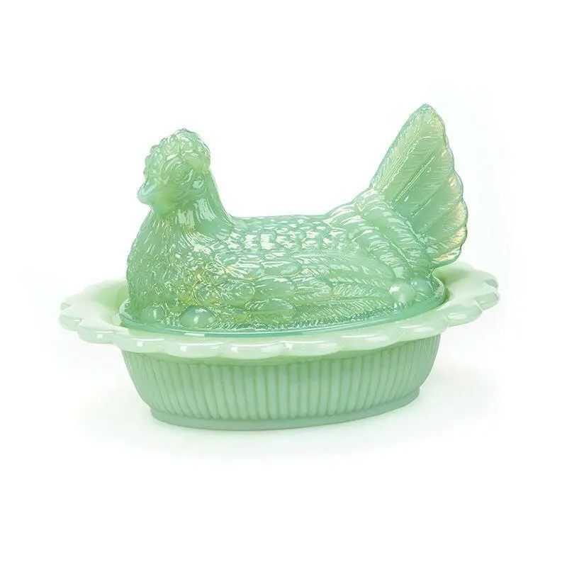 Vintage-Style Glass Hen Figurine Perched On Nest – Tabletop Ornament 1